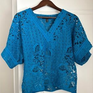 White House Black Market Turquoise Lace Blouse